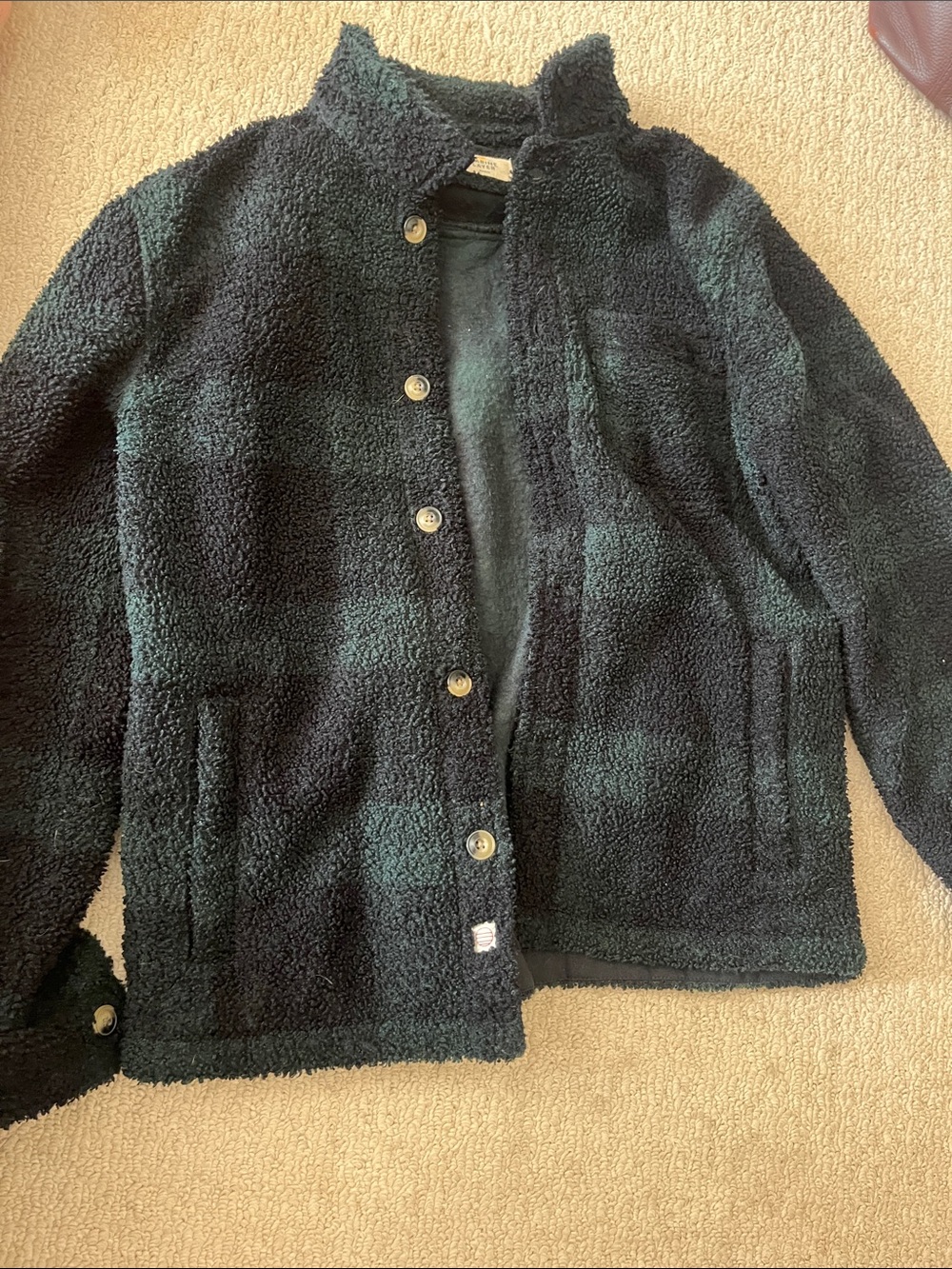 Marine Layer Men's Lightweight Sherpa Shirt Jacket in Dark Green & Black